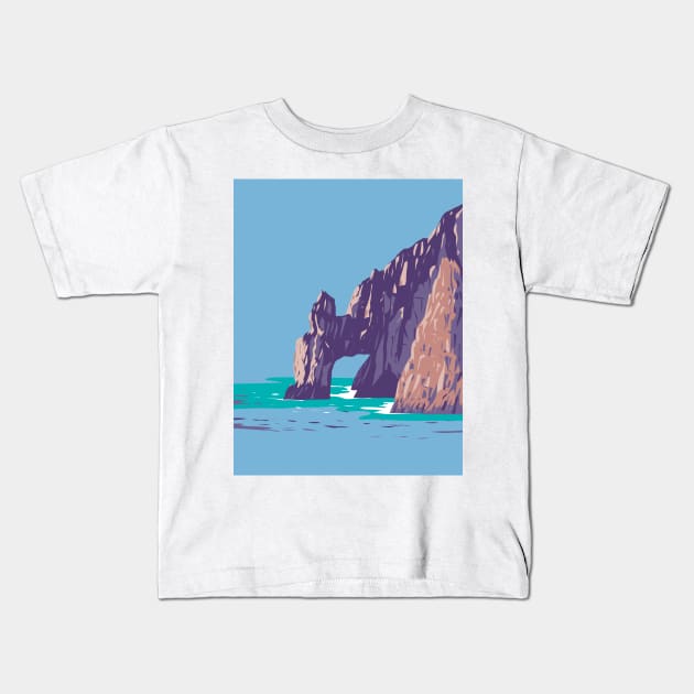 El Arco or the Arch of Cabo San Lucas in Mexico WPA Art Deco Poster Kids T-Shirt by retrovectors